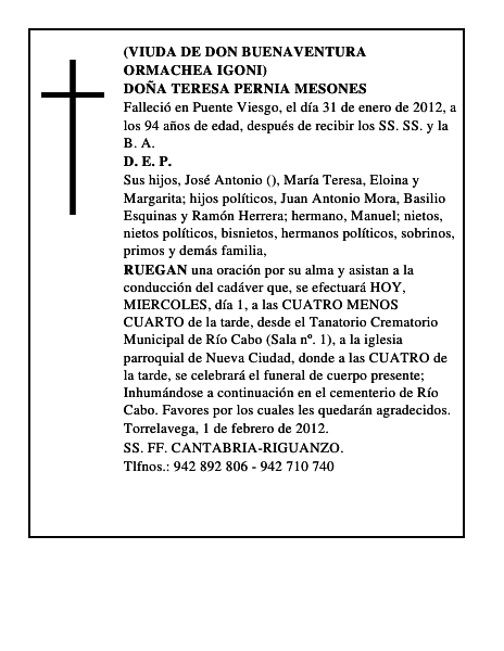 DOÑA TERESA PERNIA MESONES