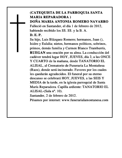 DOÑA MARIA ANTONIA ROMERO NAVARRO