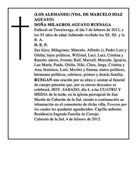 DOÑA MILAGROS AGUAYO BUENAGA