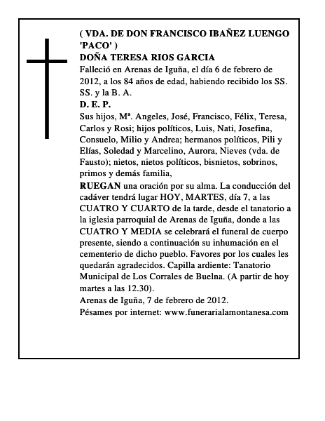 DOÑA TERESA RIOS GARCIA