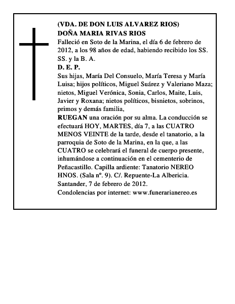 DOÑA MARIA RIVAS RIOS