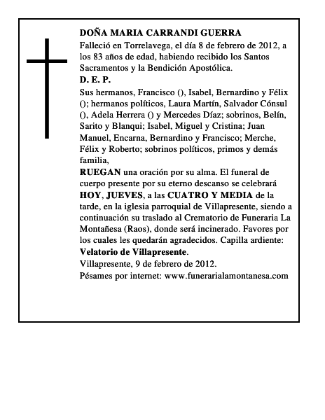 DOÑA MARIA CARRANDI GUERRA