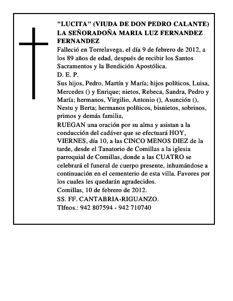 LA SEÑORADOÑA MARIA LUZ FERNANDEZ FERNANDEZ