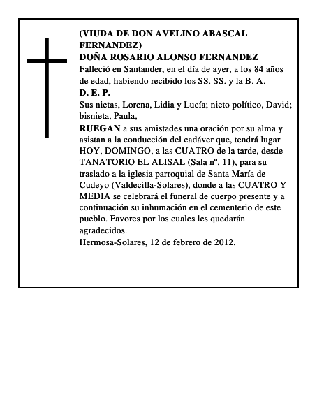 DOÑA ROSARIO ALONSO FERNANDEZ