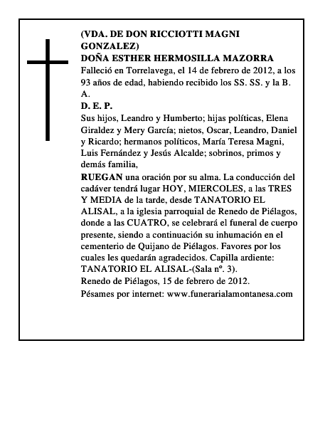 DOÑA ESTHER HERMOSILLA MAZORRA