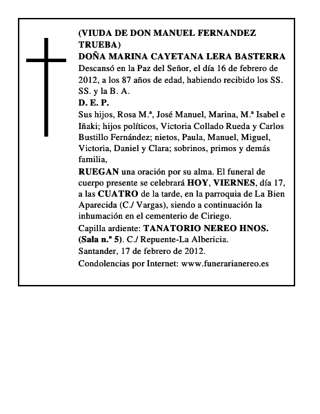 DOÑA MARINA CAYETANA LERA BASTERRA