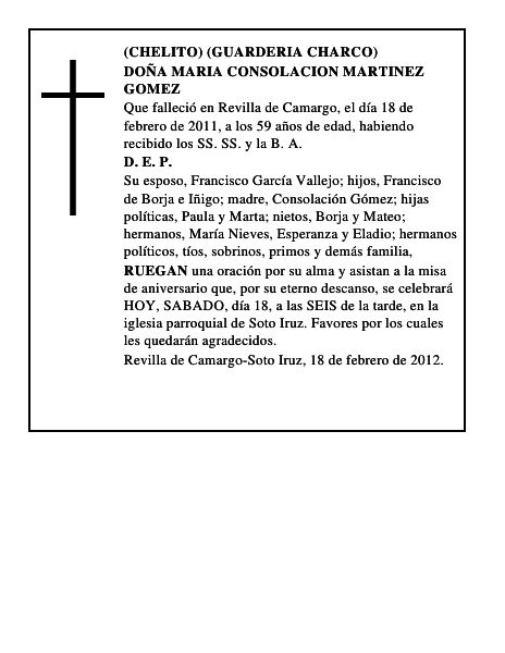 DOÑA MARIA CONSOLACION MARTINEZ GOMEZ