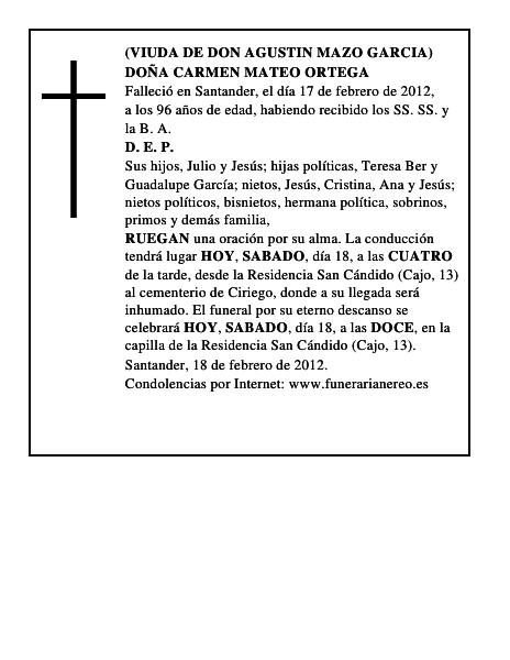 DOÑA CARMEN MATEO ORTEGA
