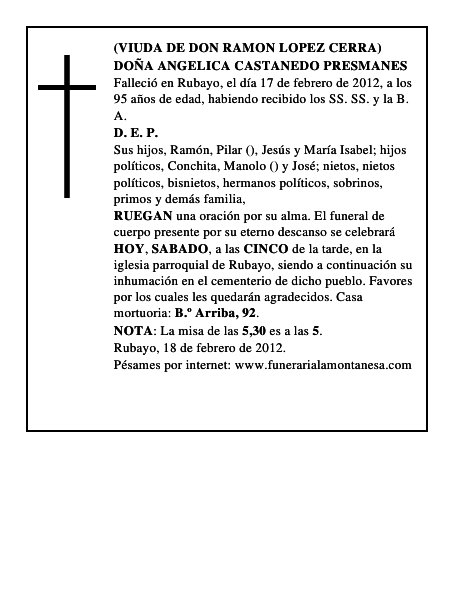 DOÑA ANGELICA CASTANEDO PRESMANES