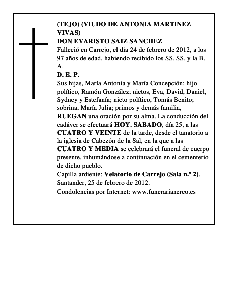 DON EVARISTO SAIZ SANCHEZ