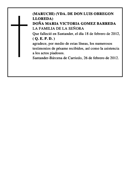 DOÑA MARIA VICTORIA GOMEZ BARREDA