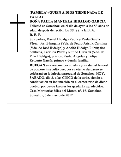 DOÑA PAULA MANUELA HIDALGO GARCIA