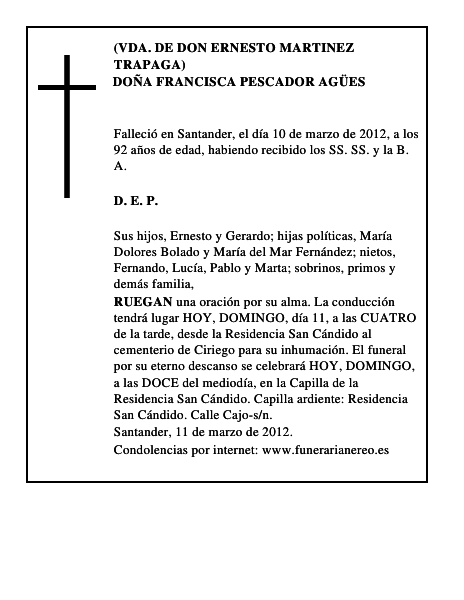 DOÑA FRANCISCA PESCADOR AGÜES