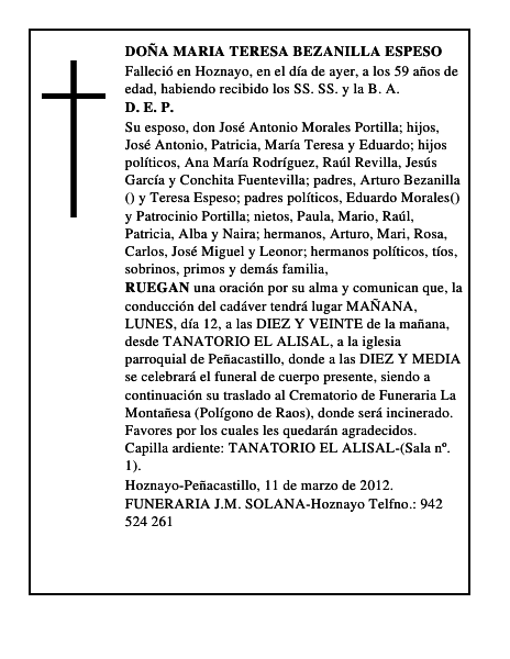 DOÑA MARIA TERESA BEZANILLA ESPESO