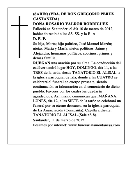 DOÑA ROSARIO VALDOR RODRIGUEZ