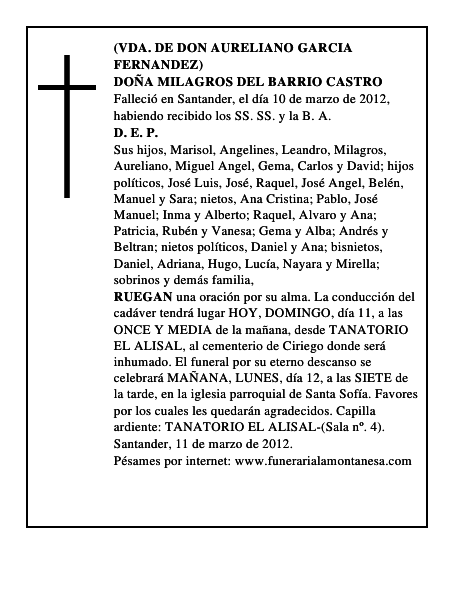 DOÑA MILAGROS DEL BARRIO CASTRO
