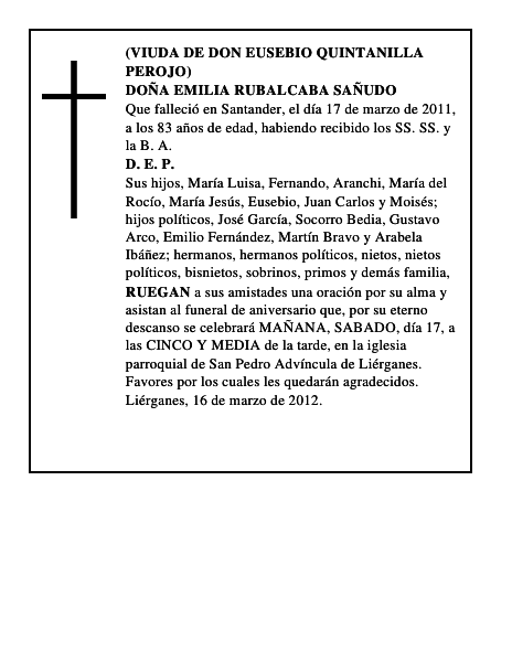 DOÑA EMILIA RUBALCABA SAÑUDO