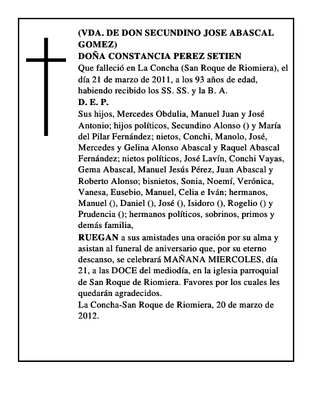 DOÑA CONSTANCIA PEREZ SETIEN