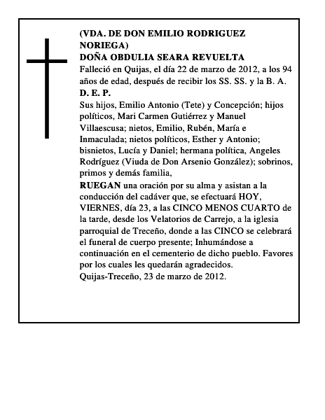 DOÑA OBDULIA SEARA REVUELTA