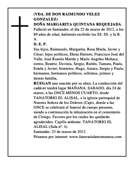 DOÑA MARGARITA QUINTANA REQUEJADA