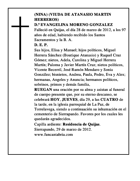 D.ª EVANGELINA MORENO GONZALEZ