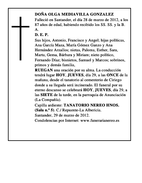 DOÑA OLGA MEDIAVILLA GONZALEZ
