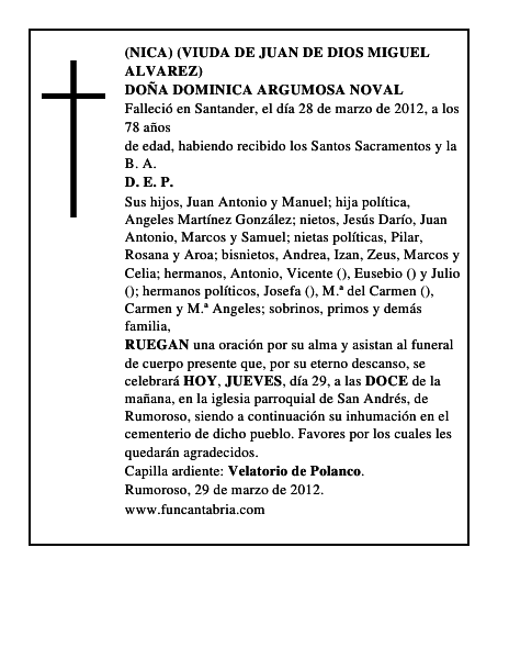DOÑA DOMINICA ARGUMOSA NOVAL
