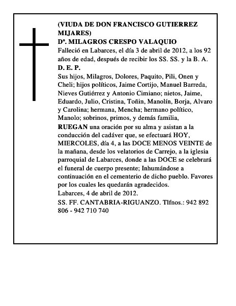 Dª. MILAGROS CRESPO VALAQUIO