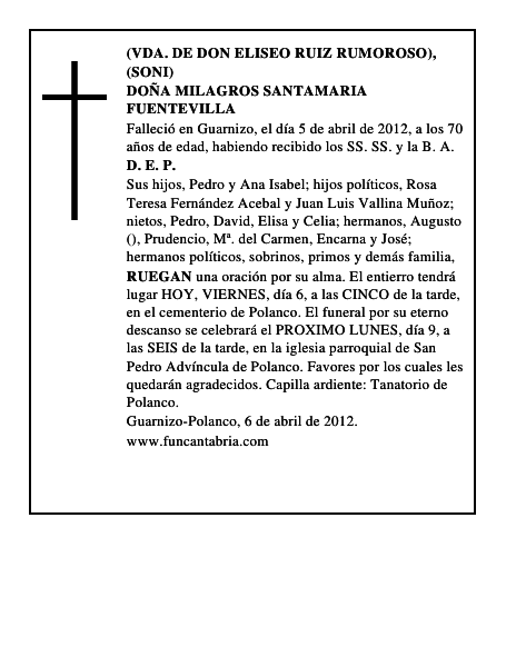 DOÑA MILAGROS SANTAMARIA FUENTEVILLA