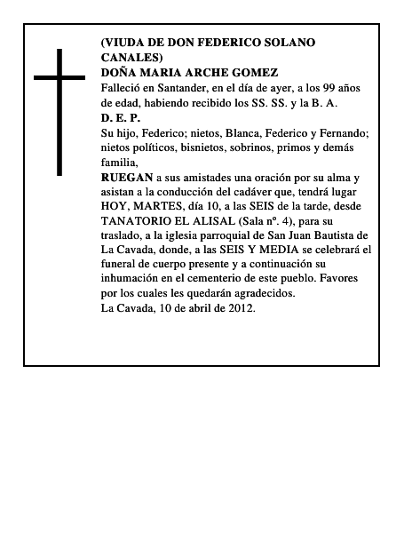 DOÑA MARIA ARCHE GOMEZ