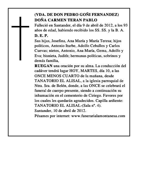 DOÑA CARMEN TERAN PABLO