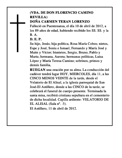 DOÑA CARMEN TERAN LORENZO