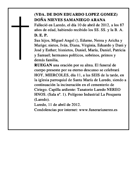 DOÑA NIEVES SAMANIEGO ARANA