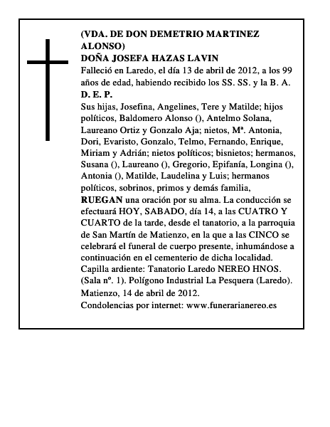 DOÑA JOSEFA HAZAS LAVIN