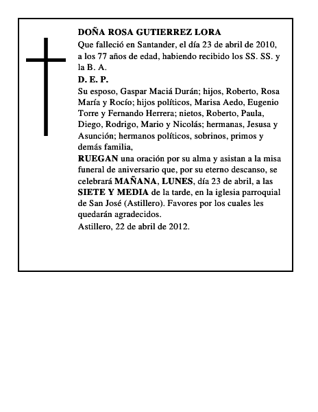 DOÑA ROSA GUTIERREZ LORA