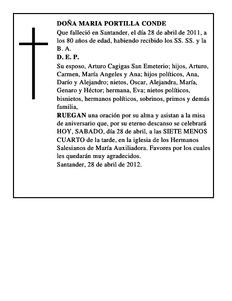 DOÑA MARIA PORTILLA CONDE