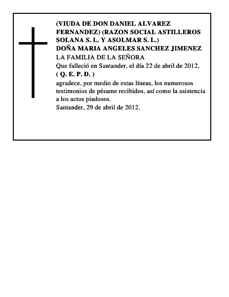 DOÑA MARIA ANGELES SANCHEZ JIMENEZ