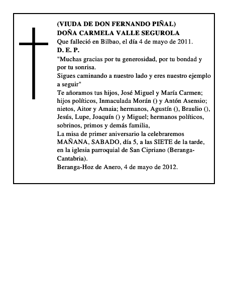 DOÑA CARMELA VALLE SEGUROLA