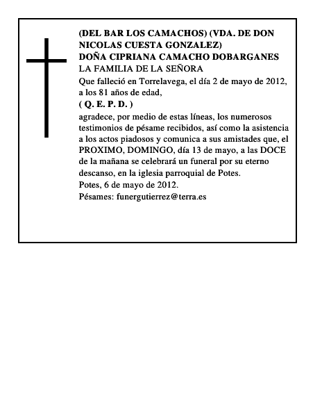 DOÑA CIPRIANA CAMACHO DOBARGANES