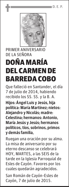 MARIA DEL CARMEN DE BARREDA COBO