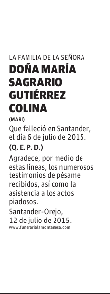 MARIA SAGRARIO GUTIERREZ COLINA