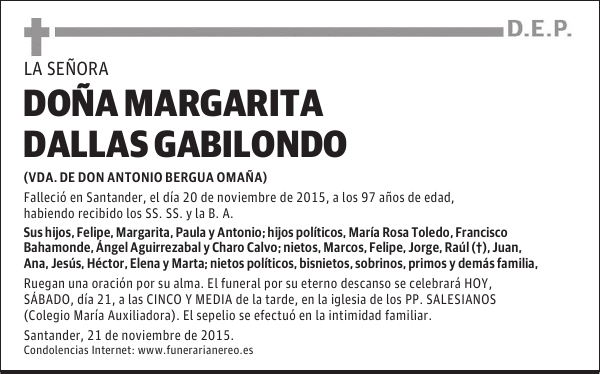 DOÑA MARGARITA DALLAS GABILONDO