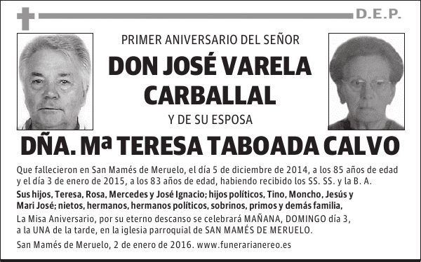 DON JOSÉ VARELA CARBALLAL y DOÑA MARIA TERESA TABOADA CALVO