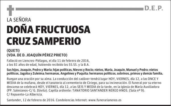 FRUCTUOSA CRUZ SAMPERIO