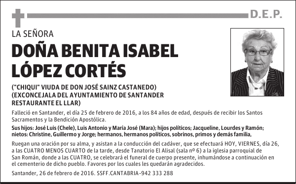 DOÑA BENITA LÓPEZ CORTÉS