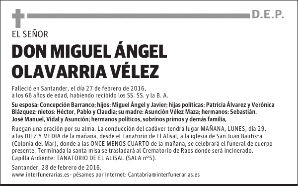 D MIGUEL ANGEL OLAVARRIA VELEZ