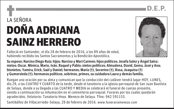 DOÑA ADRIANA SAINZ HERRERO