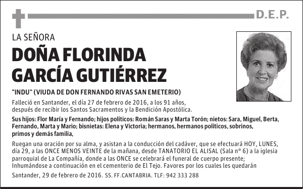 DOÑA FLORINDA GARCÍA GUTIÉRREZ