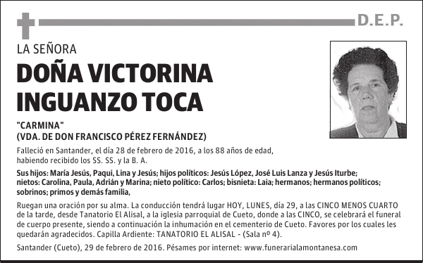 Doña Victorina Inguanzo Toca