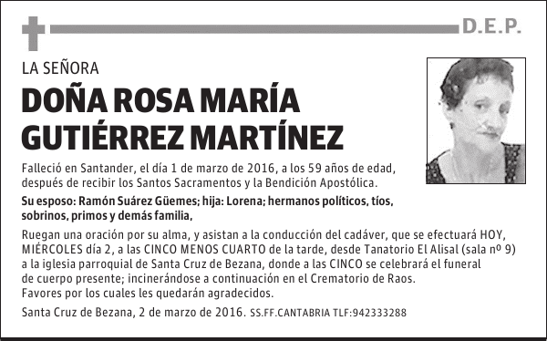 DOÑA ROSA MARÍA GUTIÉRREZ MARTÍNEZ